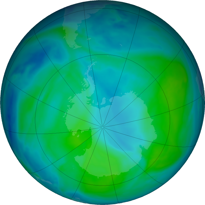 Antarctic ozone map for 29 December 2020
